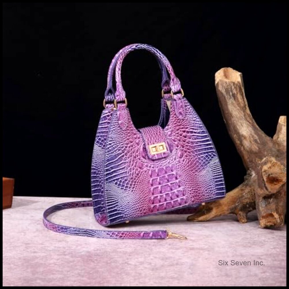 Crocodile Embossed Leather Tote Satchel Purse Classy Zipper Crossbody Bag - Picture 2 of 7